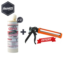 PACK PROMO 12 RESINES POLYESTER BEIGE 300ML  + PISTOLET MASTIC H12 OFFERT